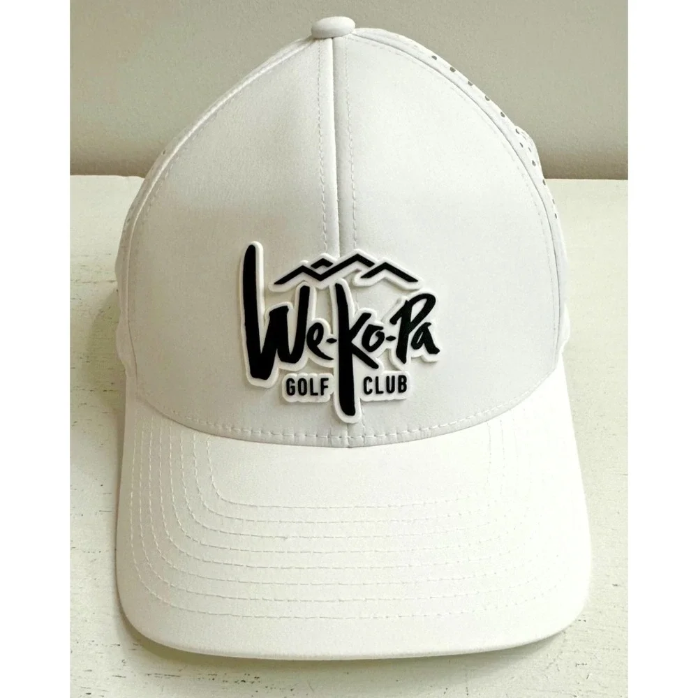 Branded Bills white mens golf hat hook and loop adjust flexfit logo